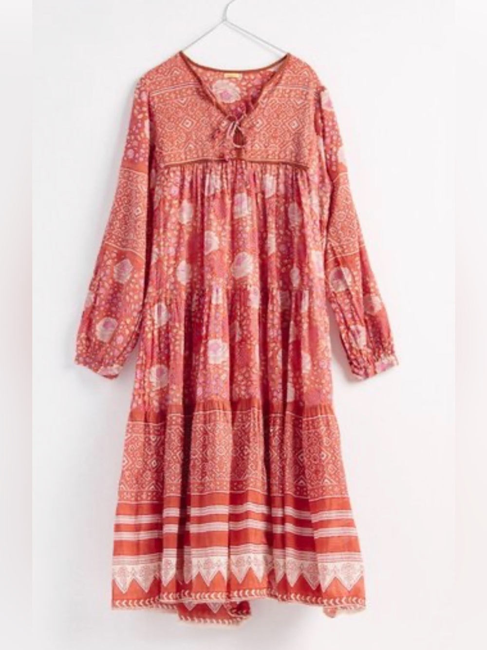 Matta NY Yamini Booj Dress XS Floral Bohemian Midi Dress Rust